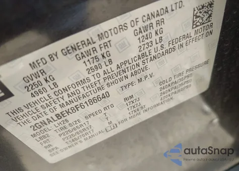 2015 Chevrolet Equinox 1Lt z USA, uszkodzony, nr VIN 2GNALBEK8F6186640